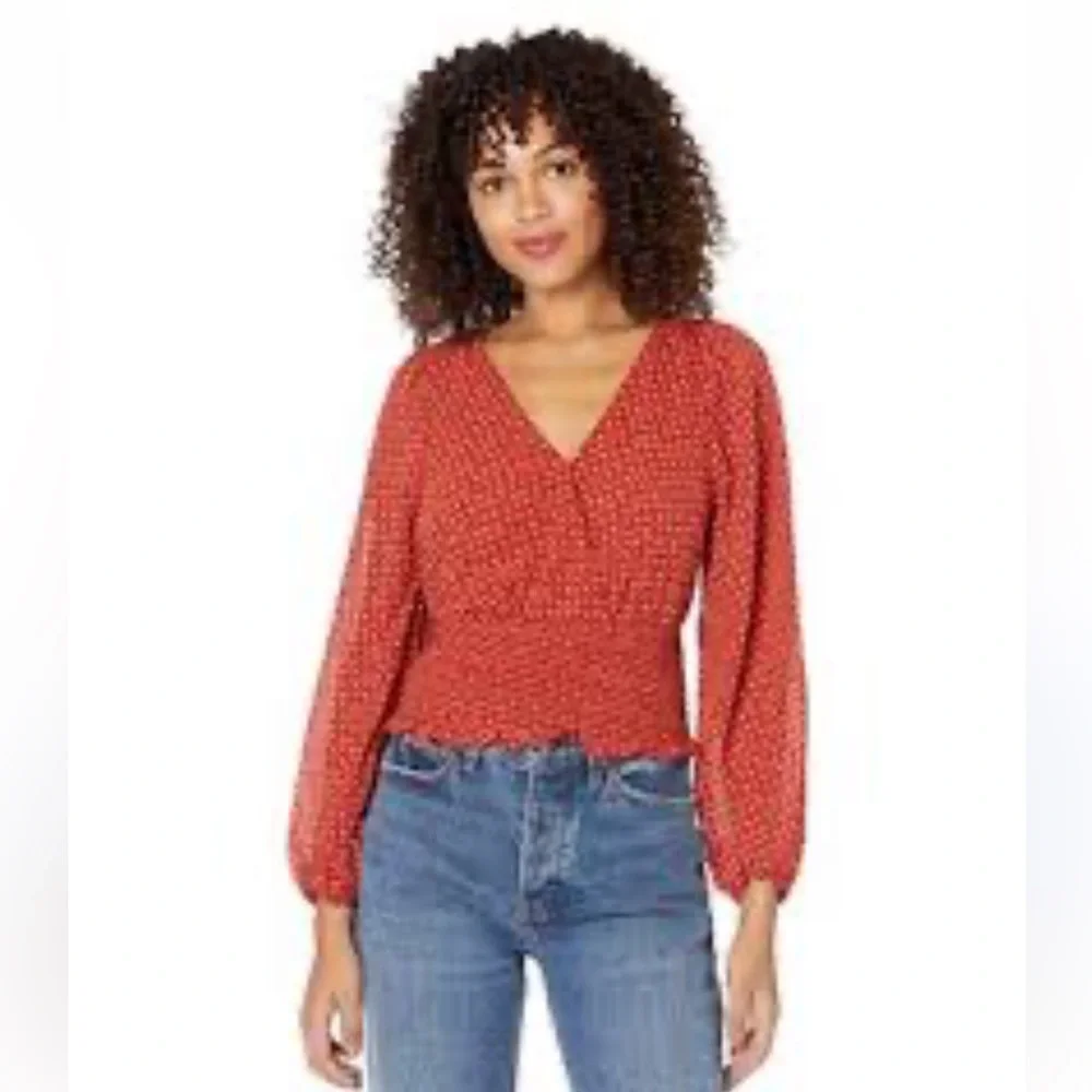 Madewell Red Floral Smocked Blouse NWT